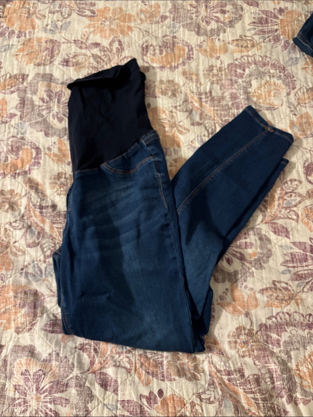 1822 Denim Dark Blue Maternity Jeggings with Black Waist Panel
